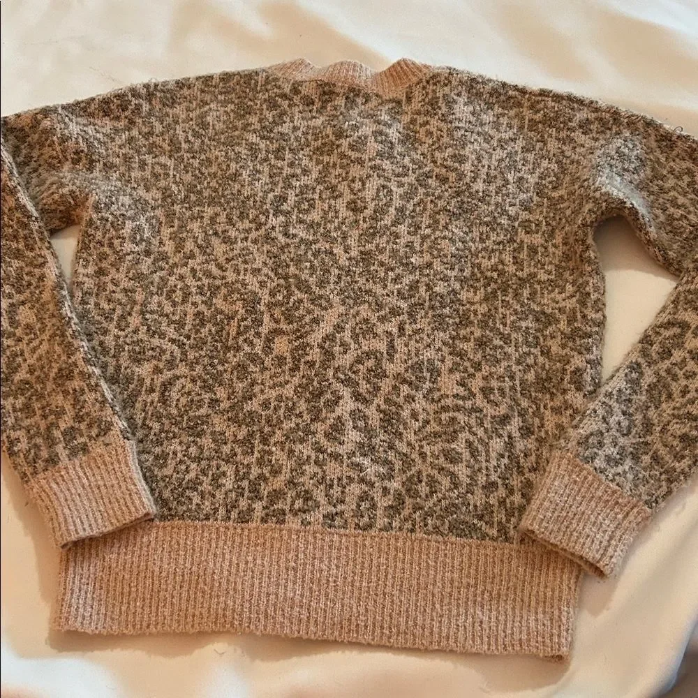 Madewell Shrunken Pullover Sweater in Leopard Pink Brown Cozy Winter wool XS
